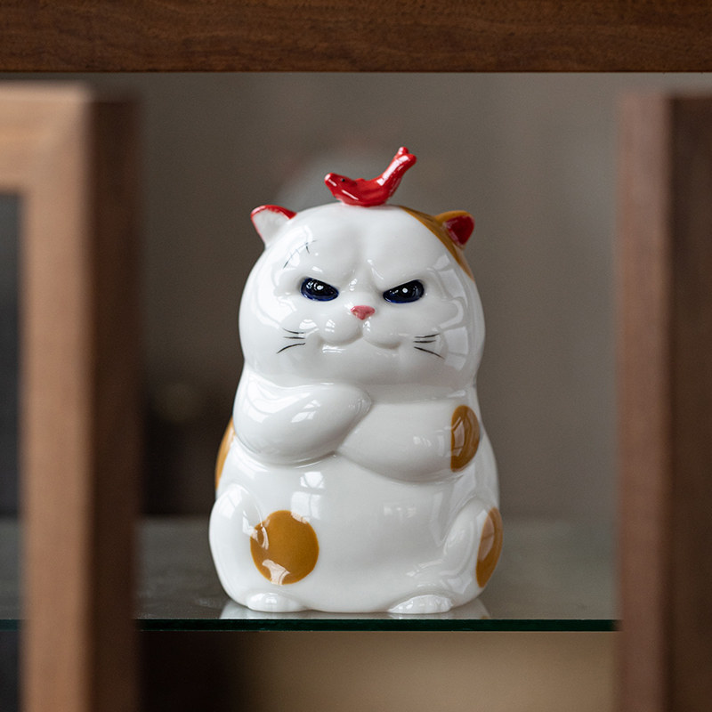 猫咪摆件陶瓷可爱耍酷小猫咪家居客厅治愈系办公桌面装饰品汽车载