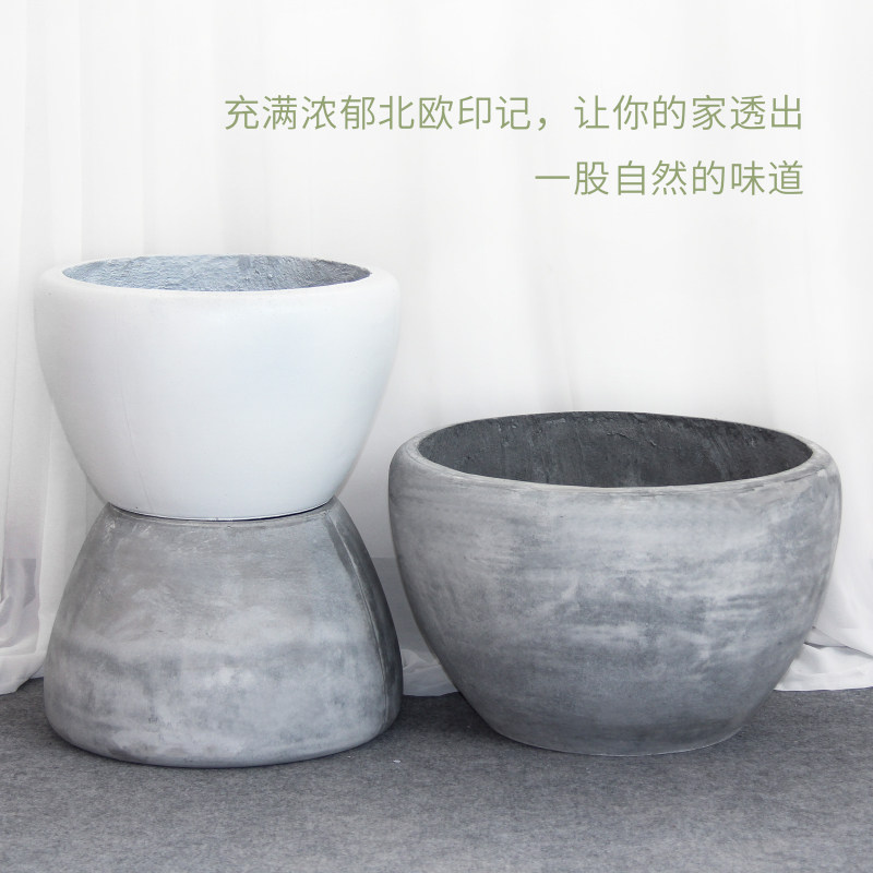 欧式敞口圆水泥花盆简约家用阳台绿植花卉镁泥花箱高方大号简约