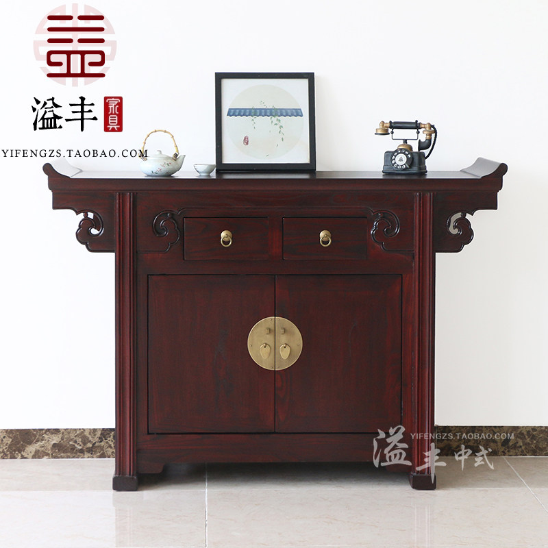 实木鞋柜简约新中式仿古典做旧黑色收纳柜门厅翘头玄关客厅柜装饰