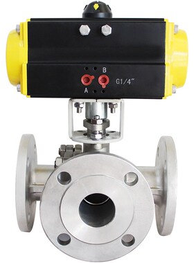 Q645F-16P气动球阀 三通法兰球阀不锈钢TL型换向阀气动分流阀