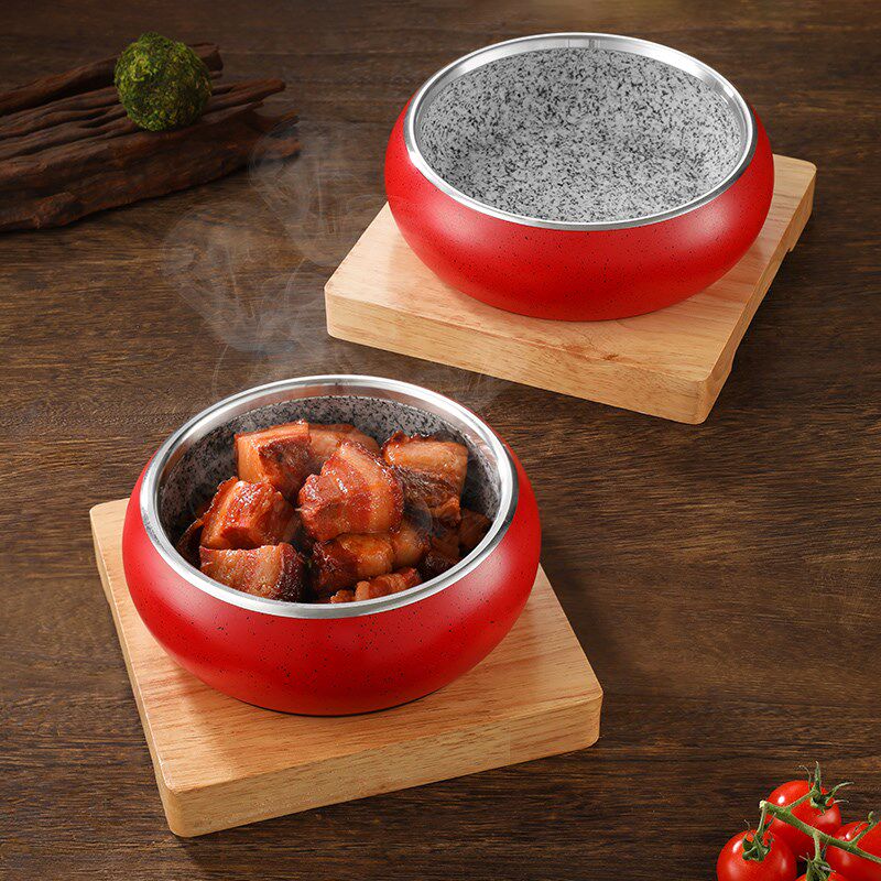 韩式耐高温鼓形石锅拌饭红烧肉石碗保温石钵商用料理抗裂石头餐具