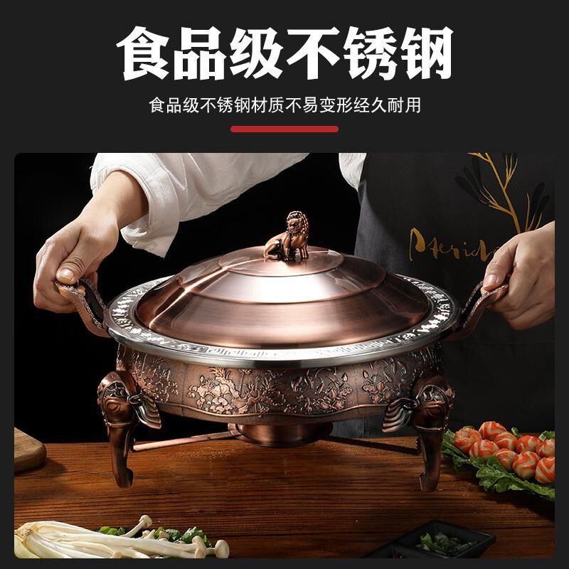 加厚仿古铜火锅锅具家用干锅仔小火锅炉子家用套装饭店固体酒精炉