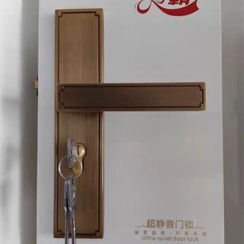 冠霸加长加厚32CM高室内门锁静音房门锁黄古铜磁吸木门锁具分体锁