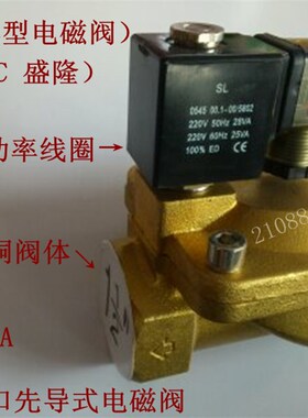 1.5新恭电磁阀 1寸半先导式水阀 气阀 PU225-14A 常闭220V 2W-40