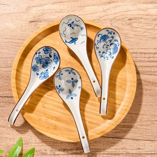 陶瓷勺子复古长柄汤勺高颜值家用汤匙喝汤调羹拉面小勺子舀粥瓷勺