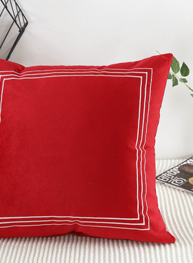 红色沙发抱枕套不含芯45x45靠垫套55x55客厅办公室网红双面绒靠垫