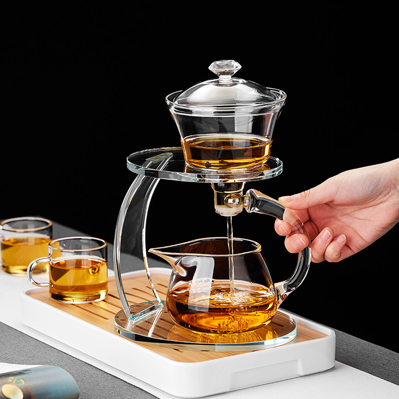 绿昌明全玻璃网红泡茶器家用懒人自动冲茶器创意磁吸出水功夫茶具