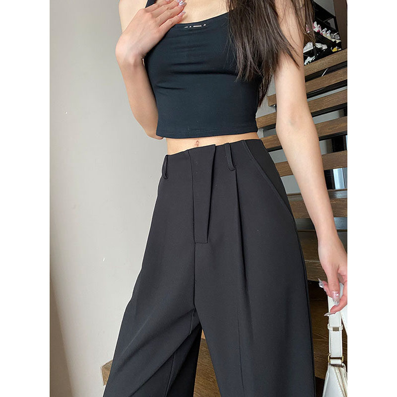 灰色西装裤女春秋冬季高腰高级感垂感直筒显瘦西裤加长拖地阔腿裤