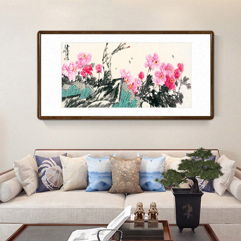 国画 画花开 富贵牡丹图客厅装饰画 画卧室床头背景花卉挂画