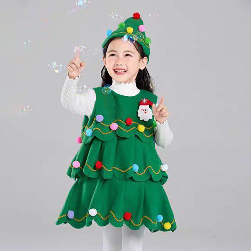 圣诞节服装儿童套装俏皮圣诞树衣服女童装扮宝宝连衣裙舞台演出服