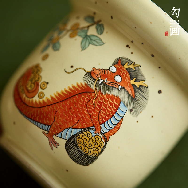 手绘生肖龙手抓壶一壶一杯单人泡茶可携式茶具景德镇陶瓷一人快客
