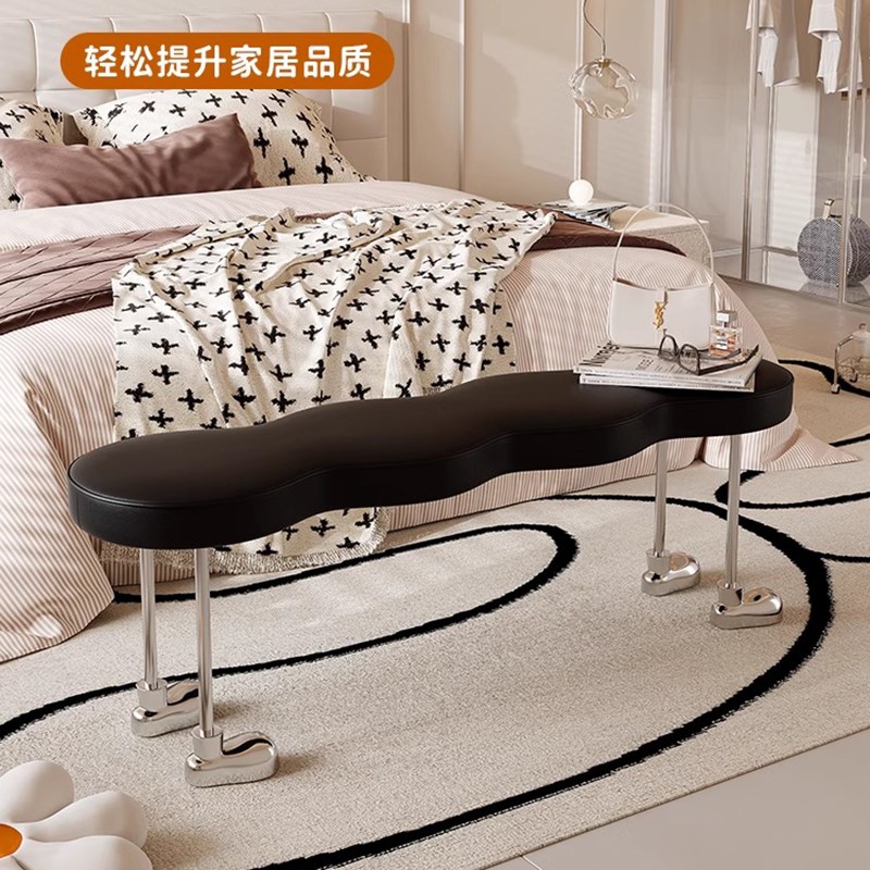 法式奶油风蚂蚁凳网红入户换鞋凳门口家用中古长凳卧室床前床尾凳图片