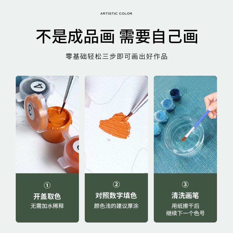 黑白画映 数字油画diy填色手绘填充油彩画减压装饰画紫丁香与雏菊