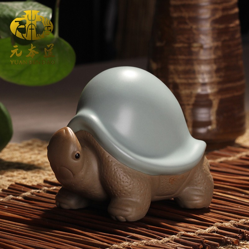 元本道汝窑茶宠 开片汝瓷长寿龟陶瓷摆件 乌龟茶道配件功夫茶具