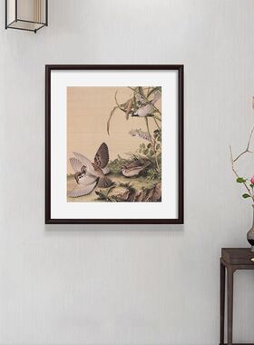 郎世宁仙萼长春图沙发背景墙装饰画组合新中式禅意壁画