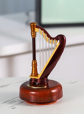 古典风复古怀旧竖琴中软琴乐器装饰品摆件创意旋转八音盒生日礼物