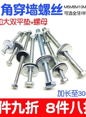 加长外六角螺栓螺杆200mm穿墙螺丝杆螺母螺帽大全套装M8M10M12M16