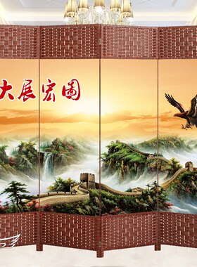 折叠屏风隔断墙卧室客厅家用装饰可移动I实木推拉防水双面布艺门