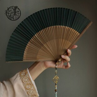 墨家新品幽篁竹子o折扇子流苏扇坠古风中式绿色竹叶旗袍马面