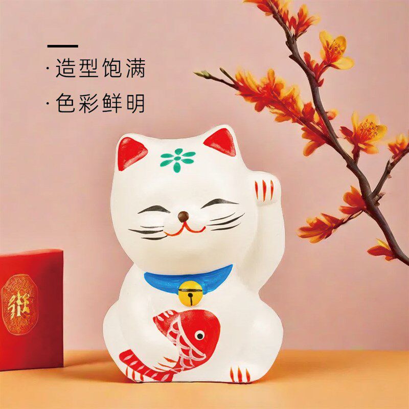 无锡惠山泥人《发财猫》泥塑小摆件可爱招财桌面客厅装饰品