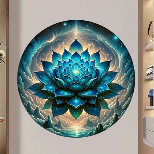 圆形金莲红莲白莲自贴画贴墙贴纸玄关背景莲花贴图中式自粘不留胶
