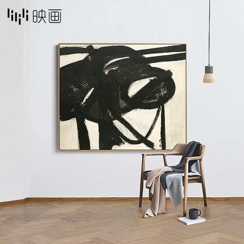 黑白装饰画抽象油画样板房餐厅背景墙挂画玄关壁画过道走廊艺术画