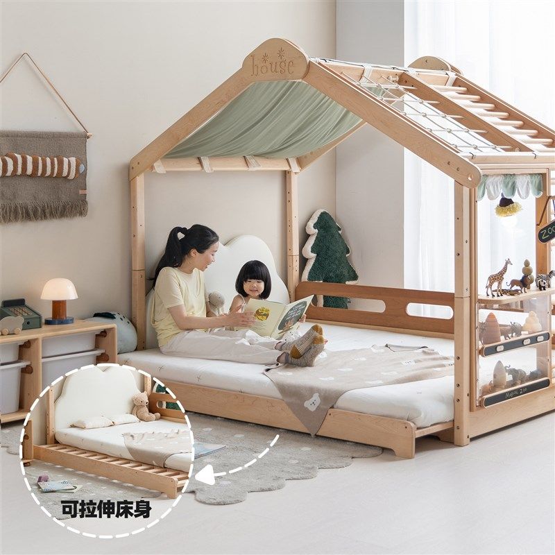 孩在 神奇游乐床 儿童玩乐探索一体化设计游戏屋攀爬架伸缩屋顶床