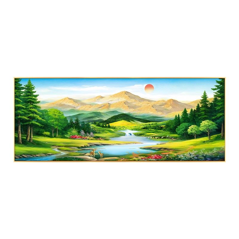 聚宝盆客厅装饰画手绘油画日照金山沙发背景墙挂画山水画风景壁画