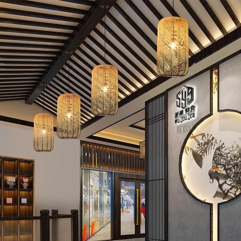 日式麻绳吊灯创意藤编简约饭店餐厅茶楼卧室阳台吧台咖啡店装饰灯