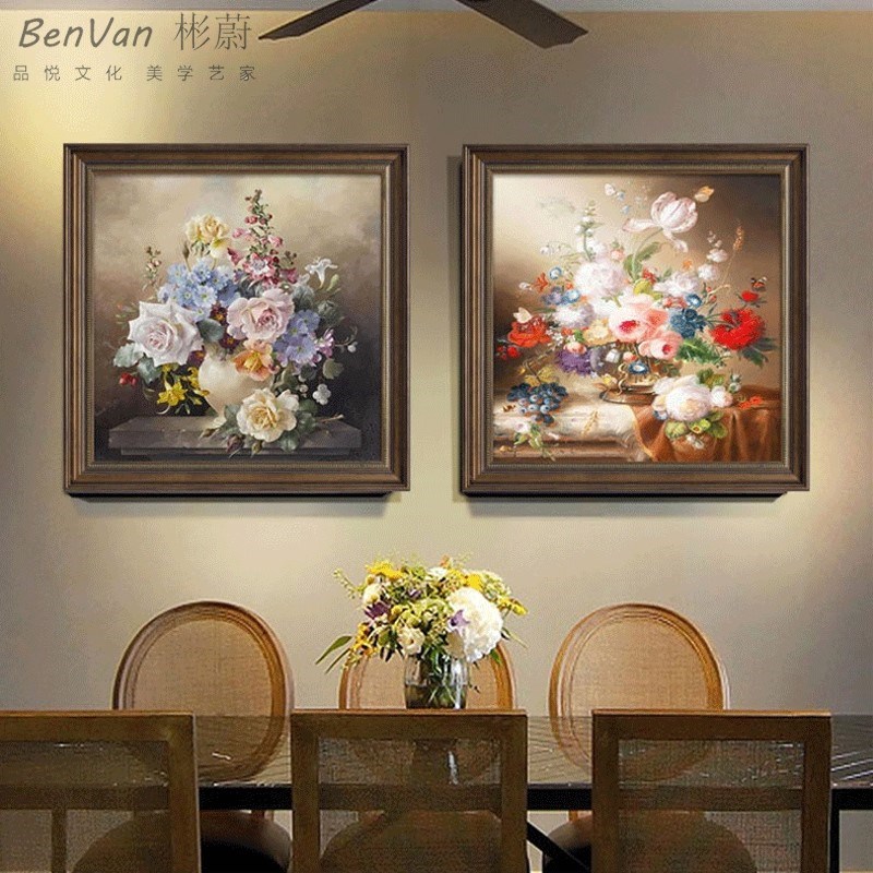 餐厅油画装饰画美式水果挂画欧式复古饭厅客厅画玄关背景墙壁定做