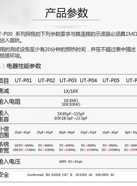 优利德波器探头UTP03示 针UTP04 UTP0 U5TP06 无源探100MHz请咨询