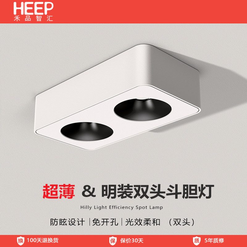 禾品明装射灯极简超薄双头斗胆灯无主灯客厅照明卧室智能防眩筒灯