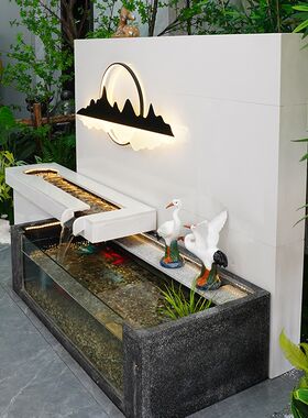 户外石材叠水瀑布景观喷泉摆件庭院水幕墙背景墙花园阳台成品水景
