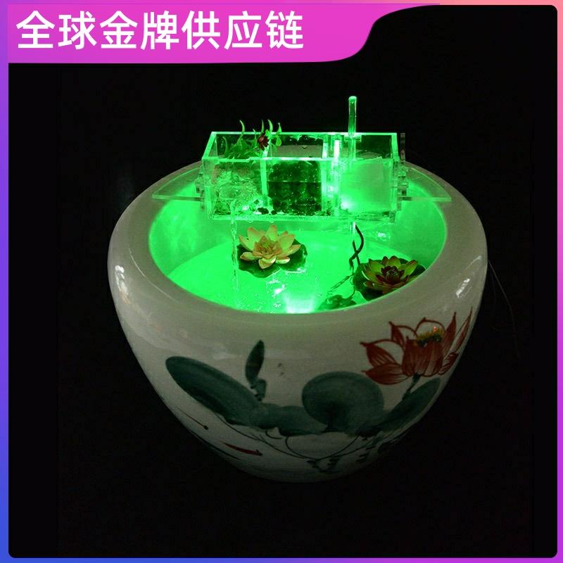 荷花缸圆形陶瓷鱼缸过滤器三合一鱼盆圆缸上置过滤盒滴流槽大小型