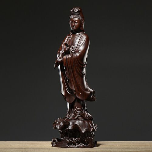 黑檀木雕滴水观音佛像客厅供奉家用观世音菩萨摆件实木雕刻工艺品