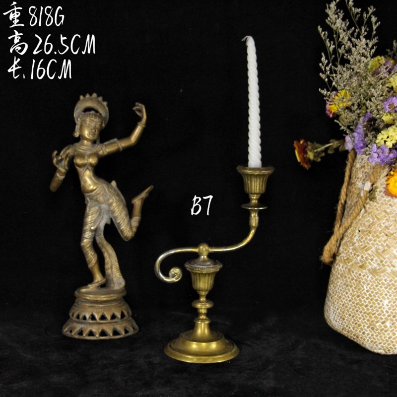 vintage复古董法式纯黄铜多头烛台金属烛台欧式蜡烛婚庆拍摄软装
