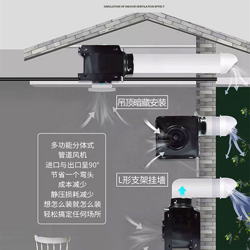 多功能分体管道风机排气扇酒店卫生间一拖二离心式强力排风换气扇
