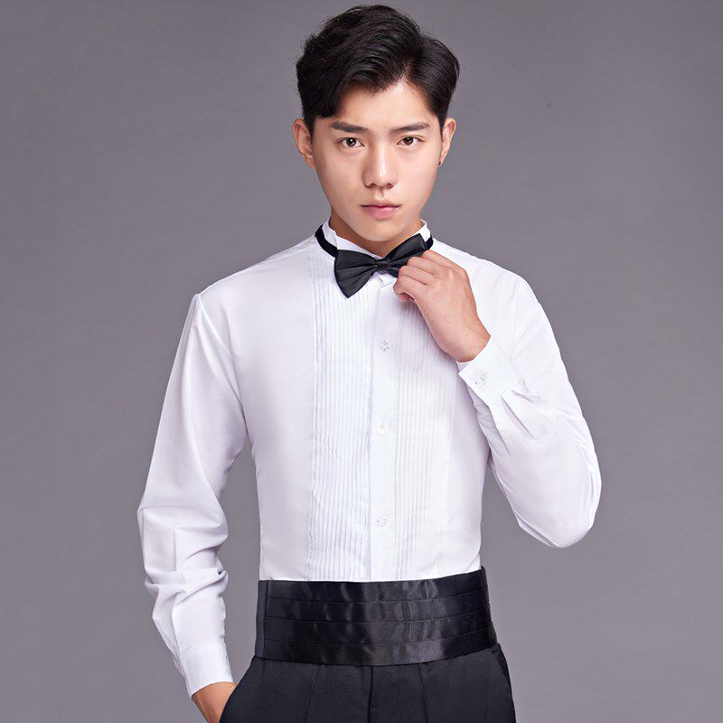 白色长袖男生男士大合唱演出服衬衫领结衬衣男舞台表演合唱团服装