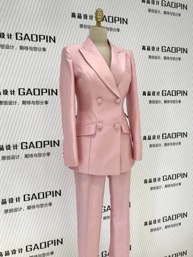 粉色西装女套装宴会主持艺考气质2021款高端修身九分裤小西服外套