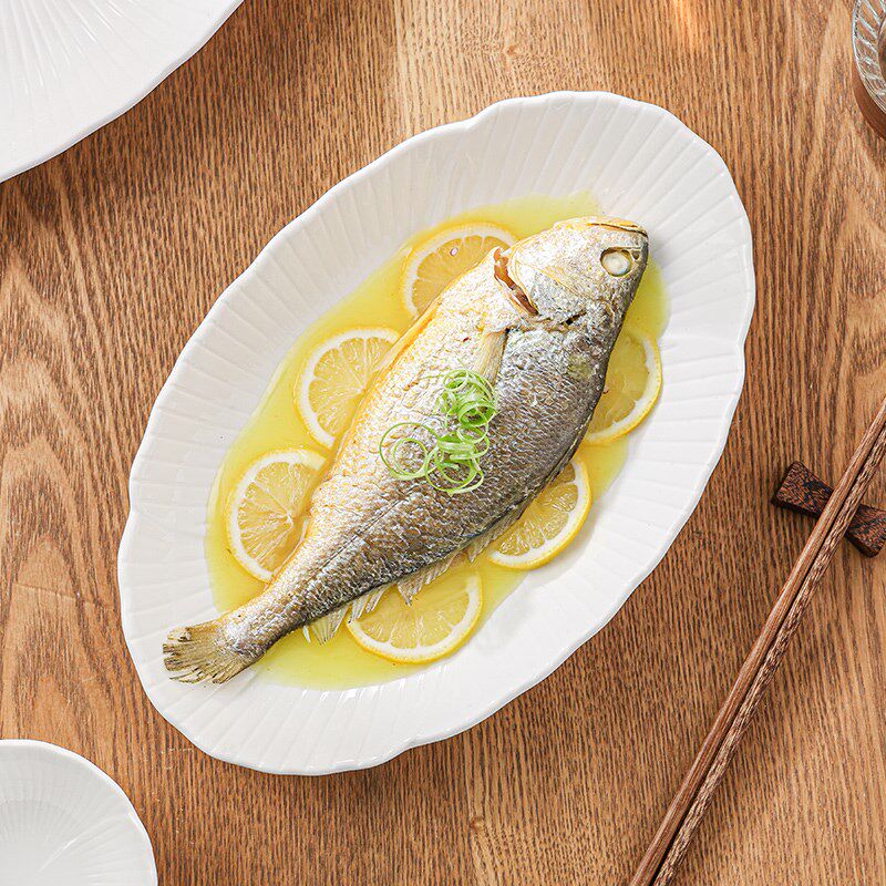 陶瓷鱼盘纯白椭圆盘高级感菜盘家用新款装鱼餐盘大号蒸鱼盘烤鱼盘