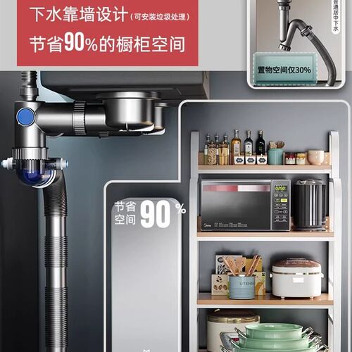 省空间厨房下水管排水管配件洗菜盆洗碗池单双槽T下水器全套装通