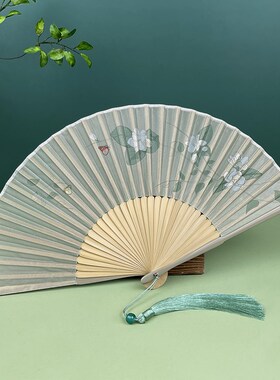 古风扇子女童折叠便n携搭配马面裙的夏季古代汉服小竹扇栀子花舞