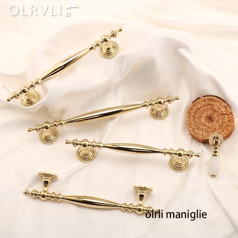 olrvli黄铜复古亮金色柜门小拉手法式轻古典奢橱W柜抽屉柜门把手