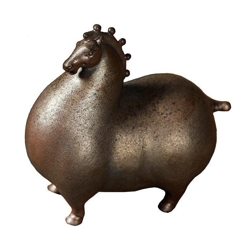慕砚柴烧陶瓷茶宠摆件黄荣华手作唐马茶宠创意侘寂风功夫茶具零配