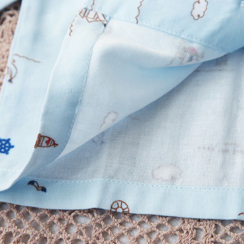 中大童纯棉纱布睡衣春秋薄款男童长袖家居服女童短袖七分裤夏空调