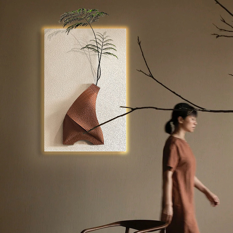 网红寂风客厅沙发侘后背景装饰画餐厅墙玄关挂画砂岩雕刻氛围灯光