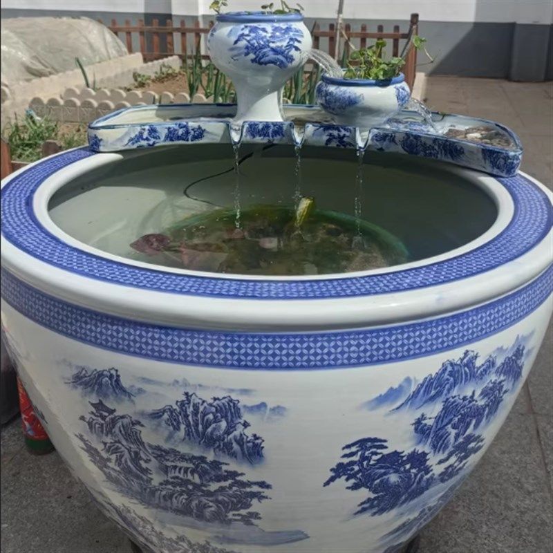 包邮水缸循环过滤器流水瀑布陶瓷摆件古法养鱼缸增氧循环过滤陶罐