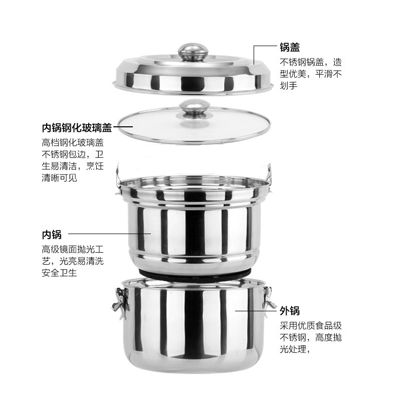 威购免火再煮锅焖烧锅304不锈钢节能锅家用闷烧锅保温锅两用汤煲