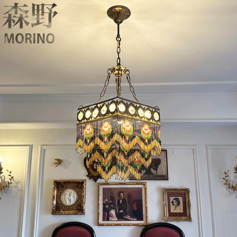 【森野照明 】卧室餐厅楼梯复古吊灯西洋纯手工中古玫瑰流苏吊灯