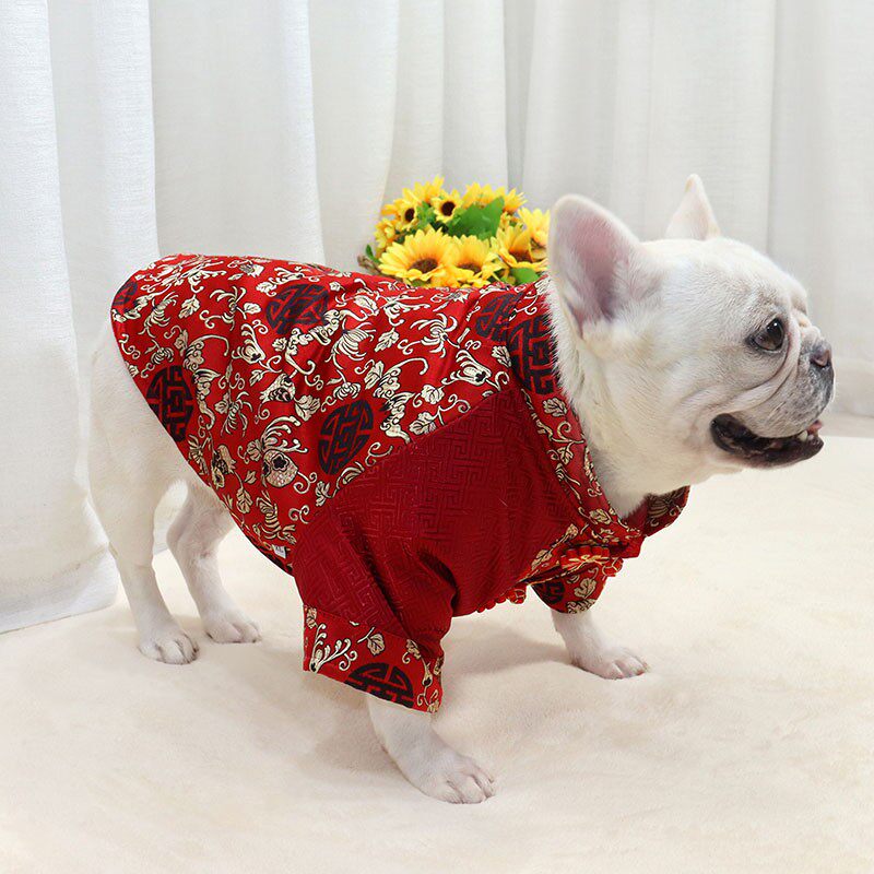 狗狗新年装法斗巴哥喜庆唐装秋冬加厚斗牛犬泰迪过年衣服宠物棉衣